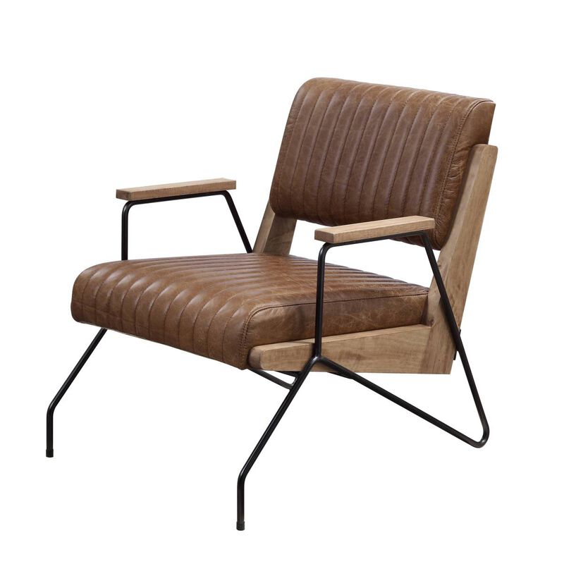 Eacnlz Accent Chair In Cocoa Top Grain Leather & Matte Iron Finish