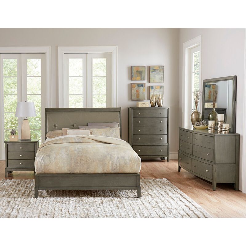Bedroom Furniture 3 Drawers Nightstand Gray Finish Birch Veneer Nickel Hardware Bedside Table