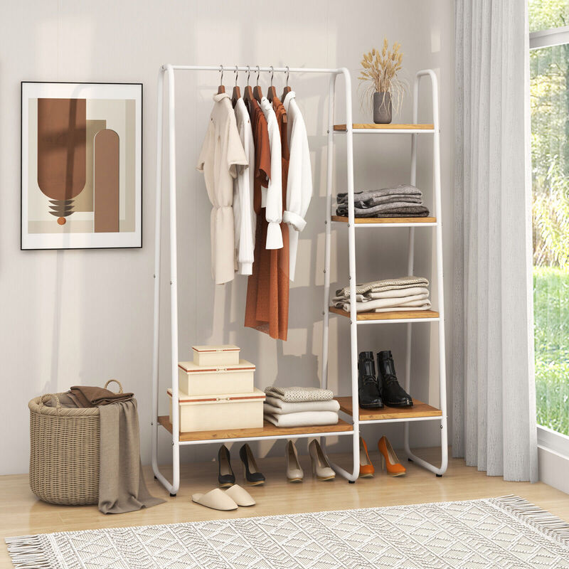 Clothes Rack Free Standing Storage Tower with Hanging Bar