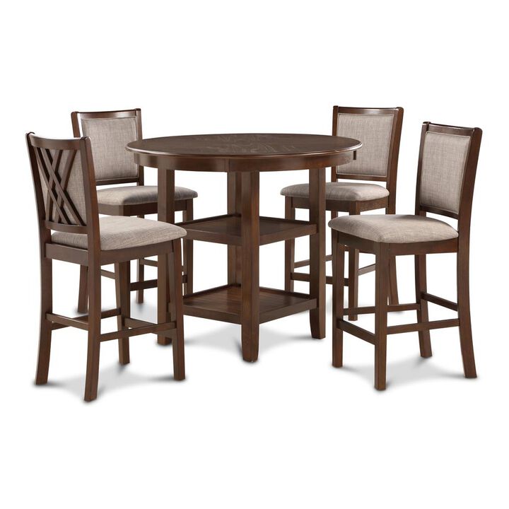 New Classic Furniture Amy 5-Piece Wood Round Counter Set with 4 Chairs in Cherry