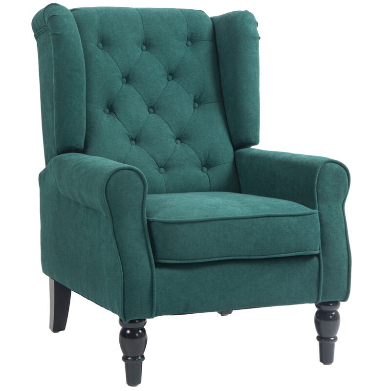 HOMCOM Button-Tufted Accent Chair with High Wingback, Rounded Cushioned Armrests and Thick Padded Seat, Blue