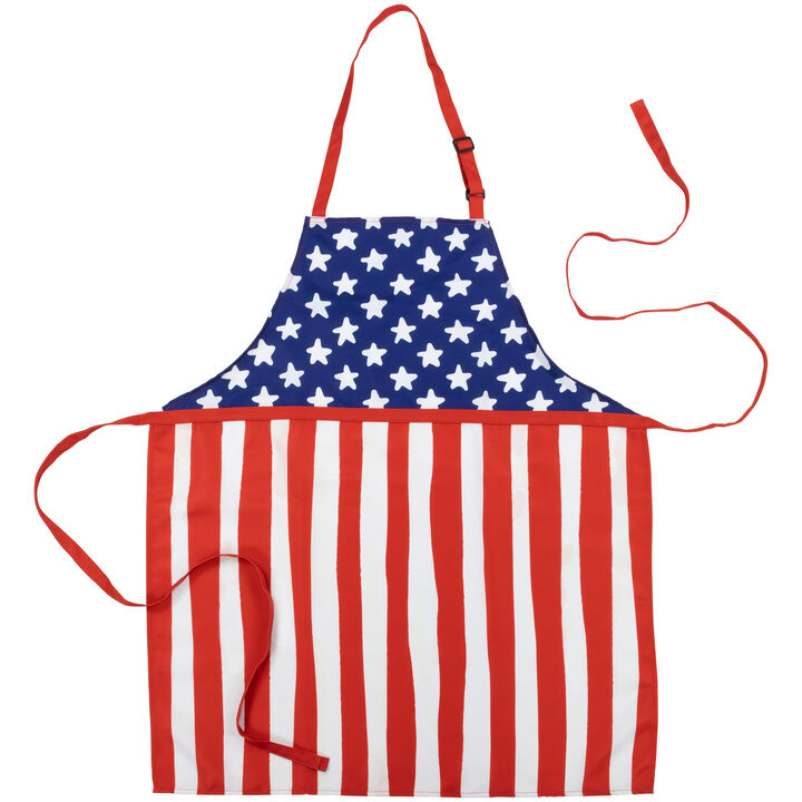 Patriotic Stars and Stripes Kitchen Apron - 31.5" - Blue and Red