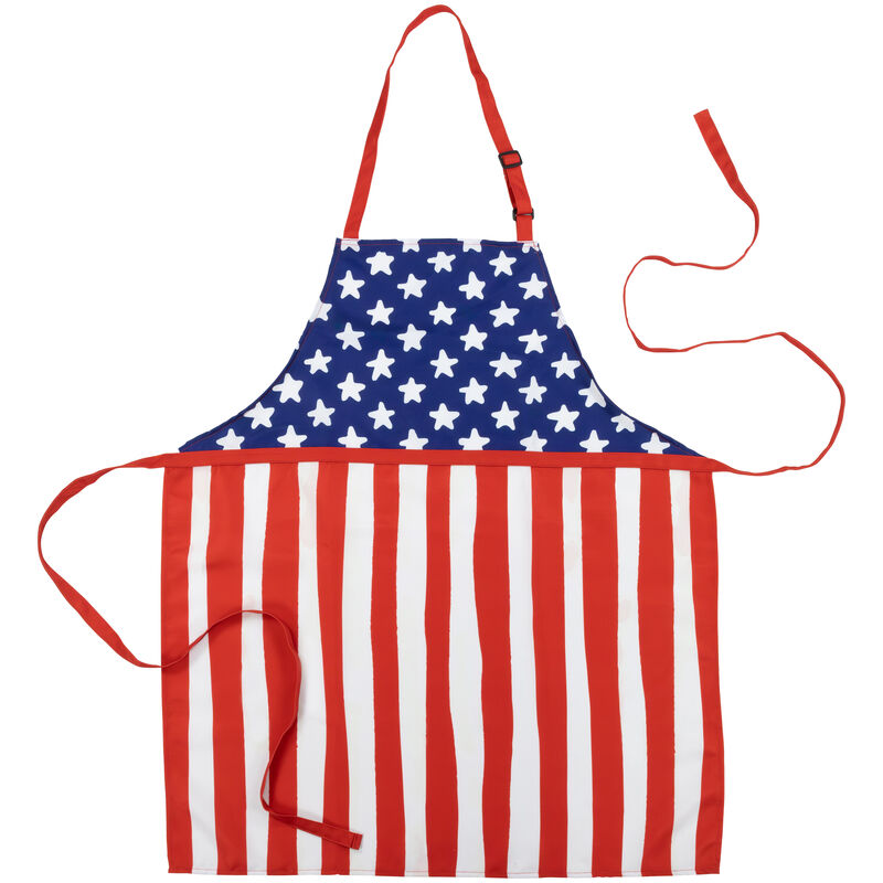 Patriotic Stars and Stripes Kitchen Apron - 31.5" - Blue and Red