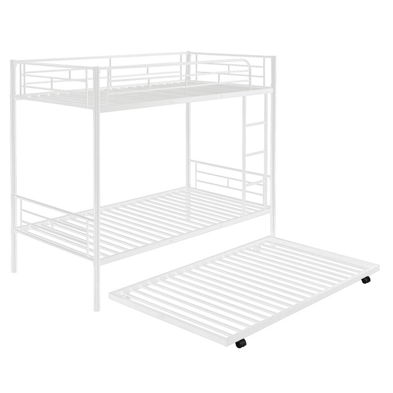 Twin-Over-Twin Metal Bunk Bed With Trundle, Can Be Divided Into Two Beds, No Box Spring Needed