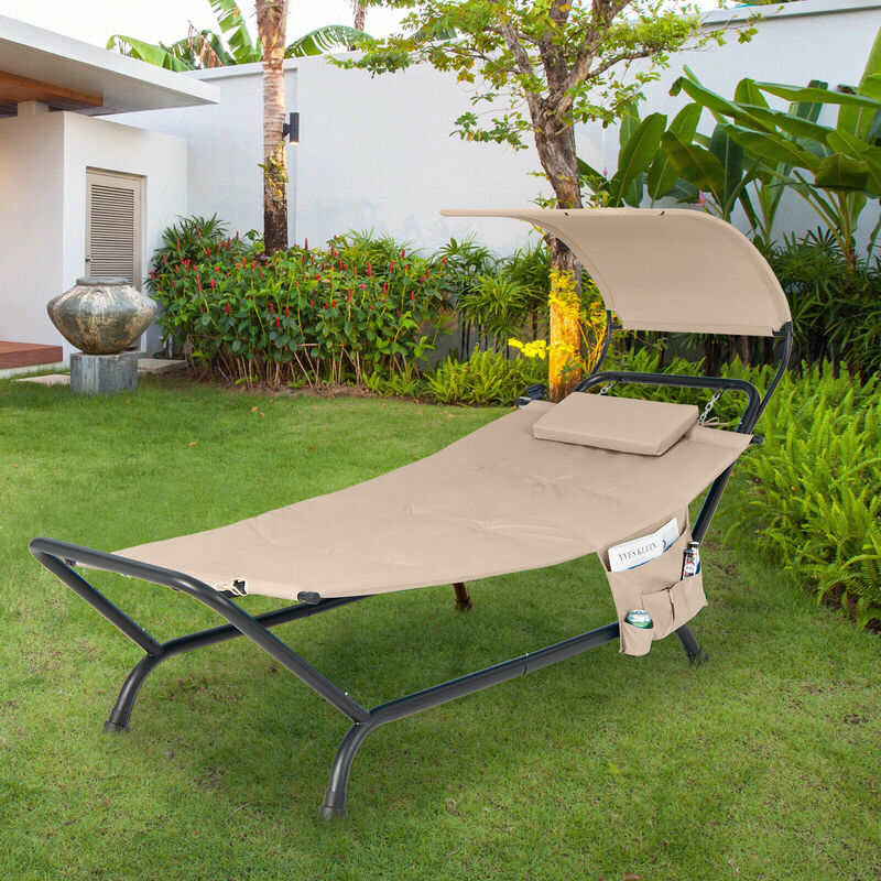 Patio Hanging Chaise Lounge Chair with Canopy Cushion Pillow and Storage Bag