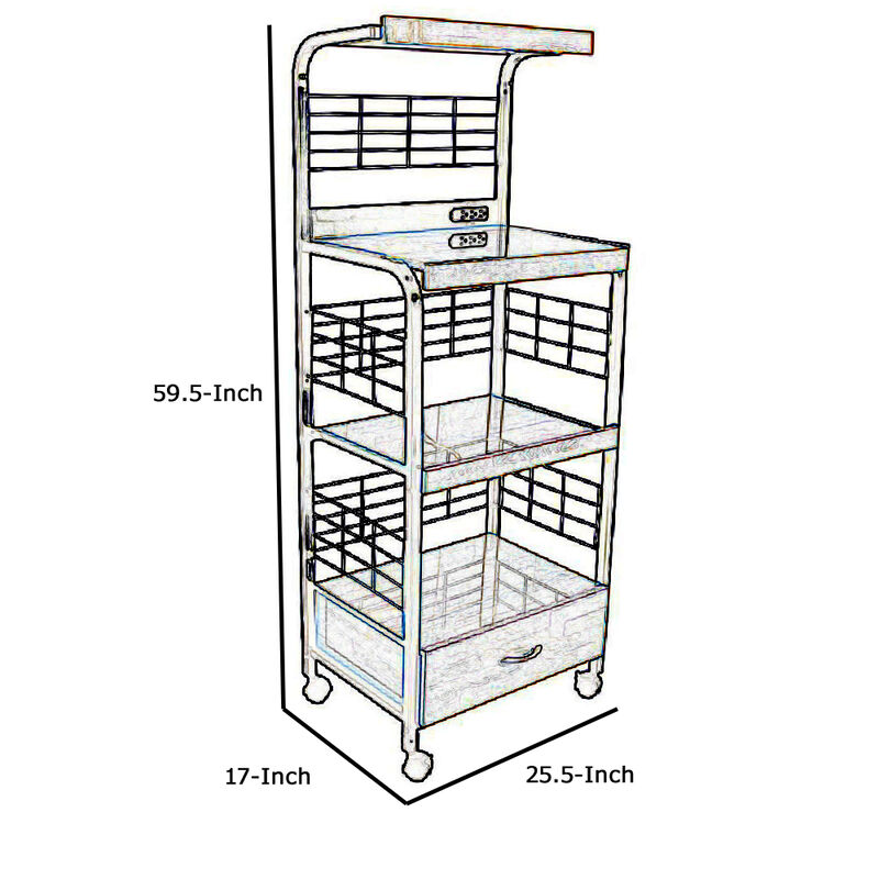 Benjara Wood & Metal Frame Microwave Cart with Power Outlet