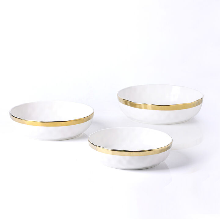 Stone Lain Florian Porcelain Serving Shallow Bowl Set 3 Piece, Blue