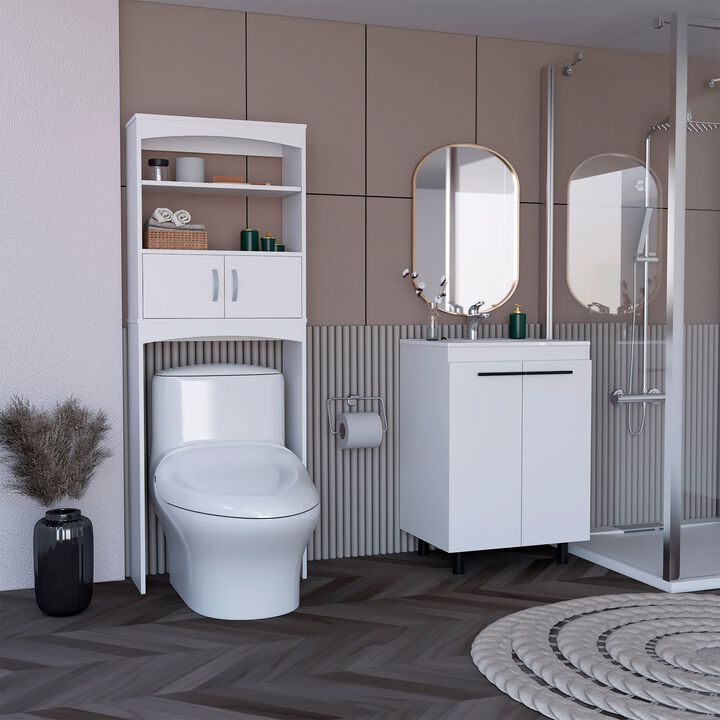 DEPOT E-SHOP Alder 2 Piece Bathroom Set, Valetta Over The Toilet Cabinet + Dustin Free Standing Sink Cabinet, White