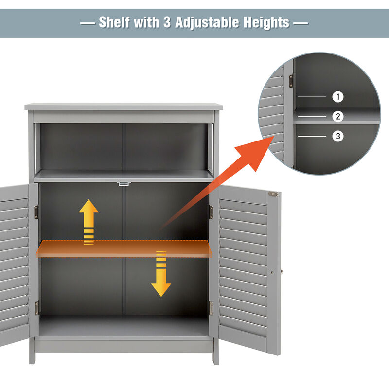 Costway Bathroom Storage Wood Floor Cabinet with Double Shutter Door Gray