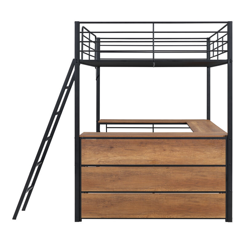 Merax Metal Loft Bed with L-shaped Desk