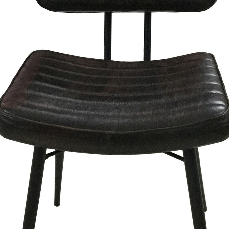 Mia 18 Inch Side Chair, Set of 2, Dyed Espresso Leather, Vertical Tufting - Benzara