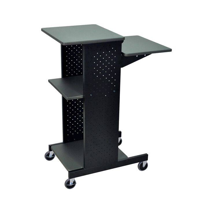 Ergode Mobile Stand Up Desk Height Adjustable Computer Work Station Rolling Presentation Steel Cart On Wheels with 4 Flat Shelf - Ideal for Home, Office & School - Black