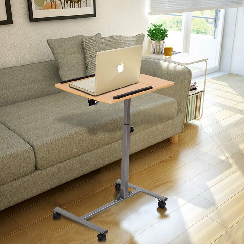Hivvago Mobile Laptop Desk Cart on Wheels with Wood Top