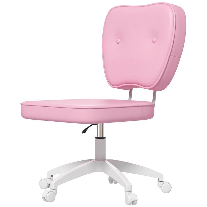 Vinsetto Cute Armless Office Chair, Small PU Leather Computer Desk Chair, Vanity Task Chair with Adjustable Height, Swivel Wheels, Mid Back, Pink