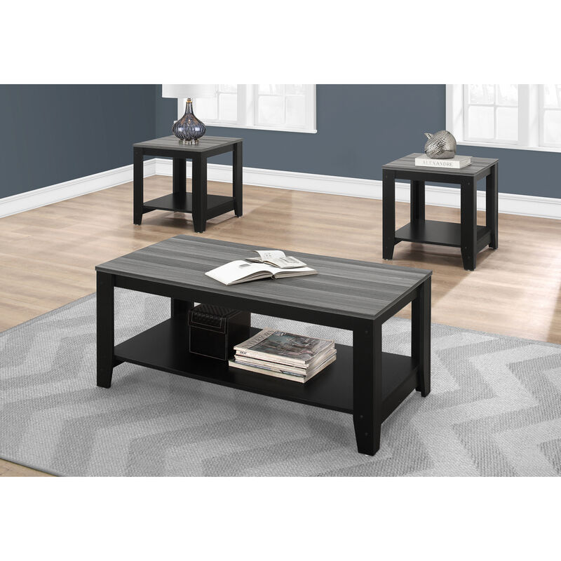 Monarch Specialties I 7992P Table Set, 3pcs Set, Coffee, End, Side, Accent, Living Room, Laminate, Black, Grey, Transitional
