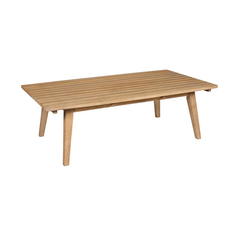 Ann 51 Inch Outdoor Patio Coffee Table, Natural Eucalyptus Wood, Slatted - Benzara