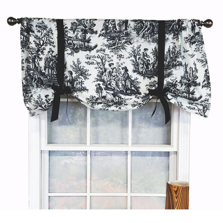 RLF Home Modern Design Classic Pique Tie-Up Window Valance 50" x 18" Black