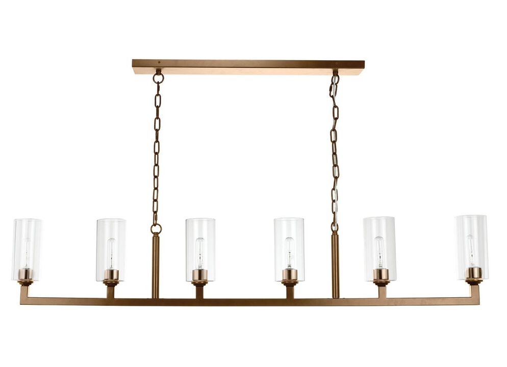 Linear 6 Light Steel Chandelier- Brass