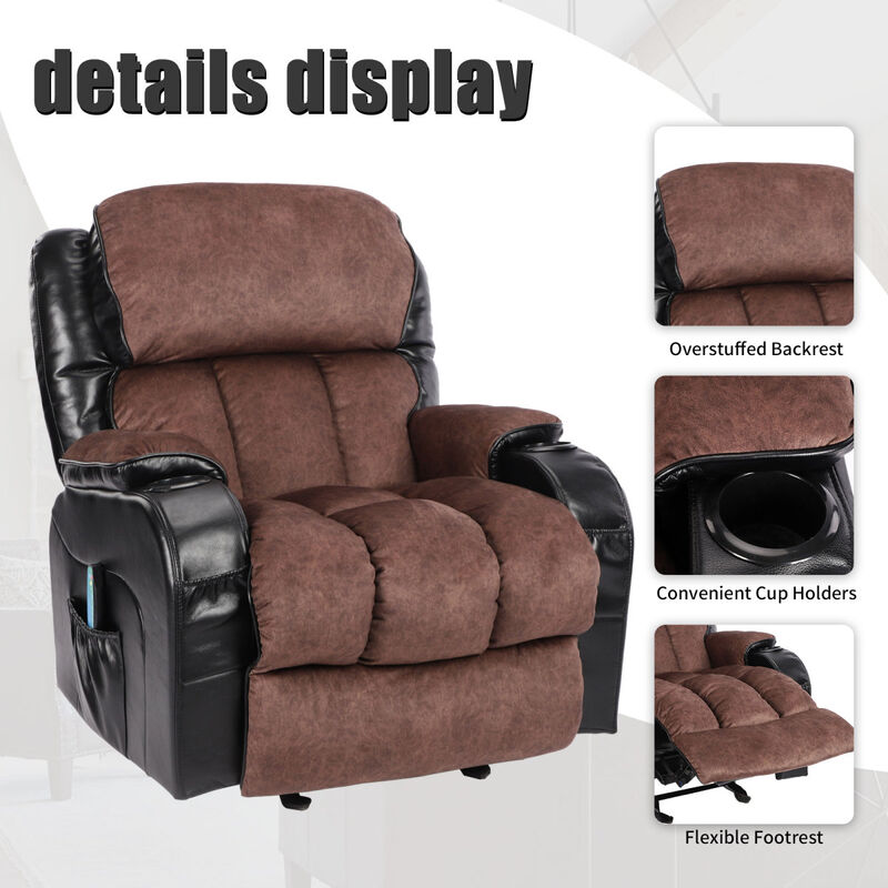 Recliner Chair for Living Room with Rocking Function and Side Pocket black brown