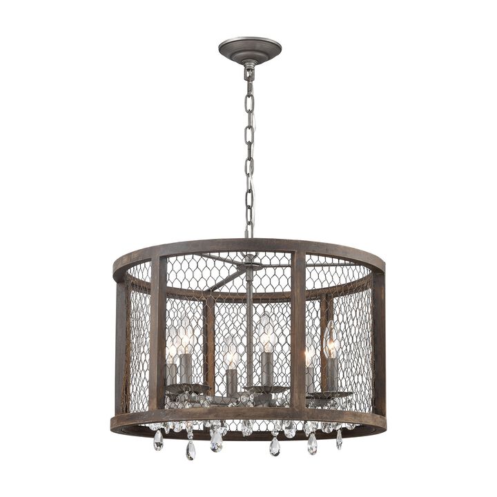 20" Brown Renaissance Invention 6-Light Chandelier in Aged Wood and Wire
