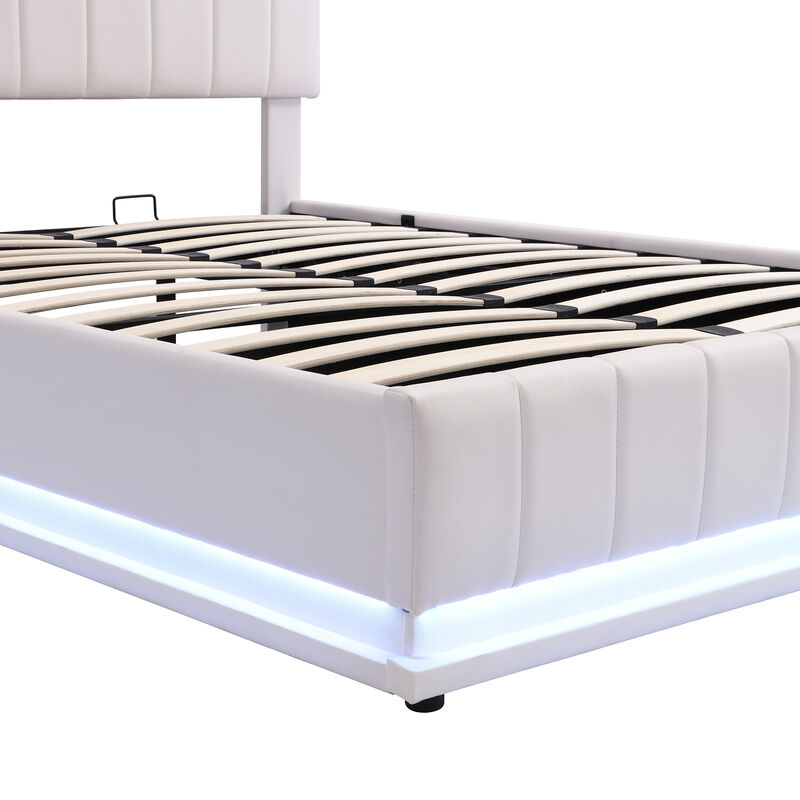 Merax Upholstered LED Light Platform Bed with Hydraulic Storage