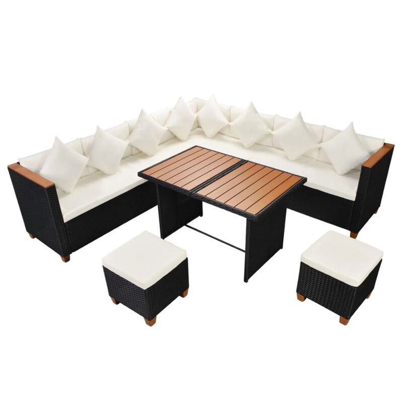 vidaXL 7 Piece Garden Lounge Set with Cushions Poly Rattan Black