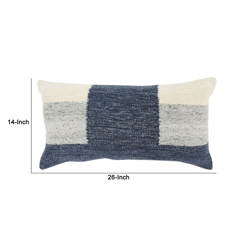 14 x 26 Lumbar Accent Throw Pillow, Color Block Pattern, Blue, Gray, White-Benzara