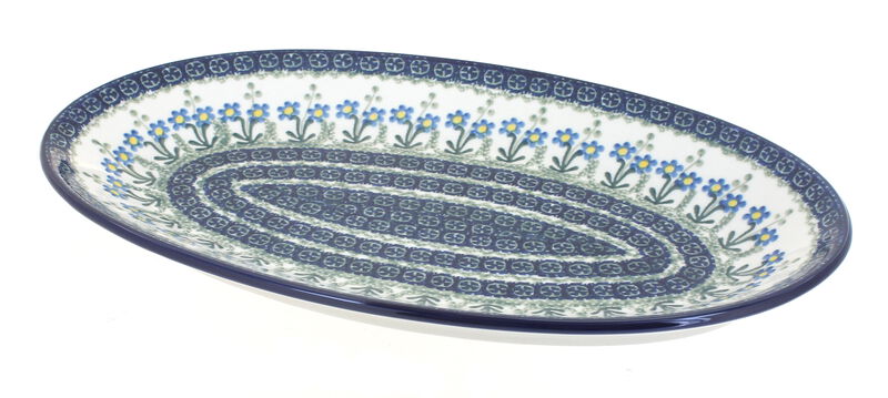 Blue Rose Polish Pottery Tulip Bouquet Oval Platter