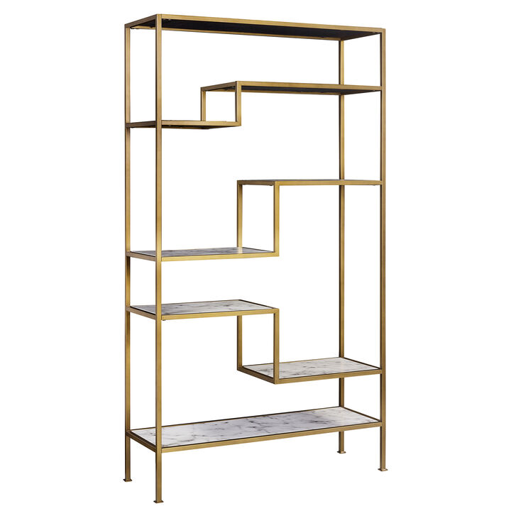 Teamson Home Marmo Modern Marble-Look 5-Tier Display Shelf, Faux Marble/Brass