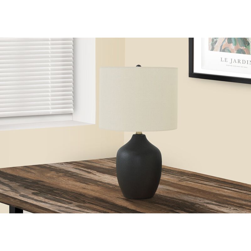 Monarch Specialties I 9708 - Lighting, 22"H, Table Lamp, Black Ceramic, Ivory / Cream Shade, Transitional