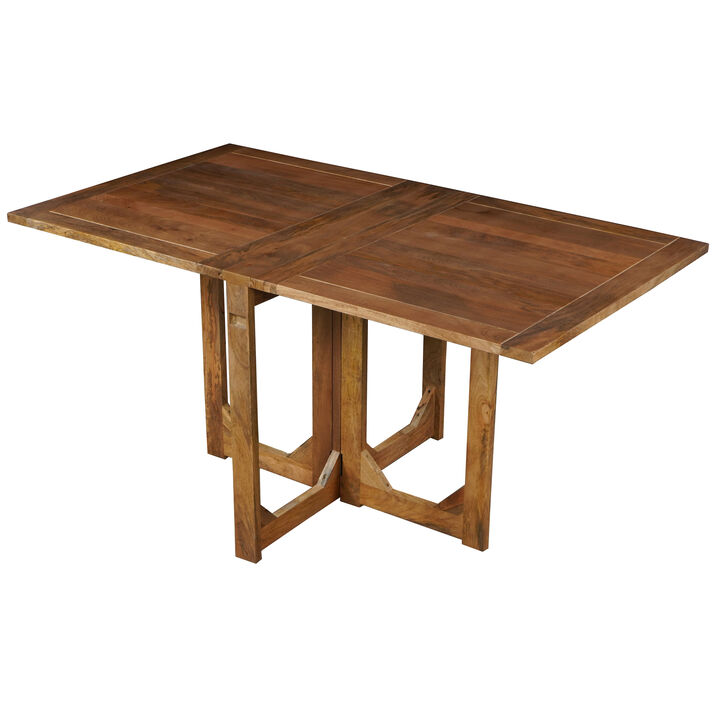 Modern Farmhouse Rectangular Dining Table 62" Handcrafted Natural Mango Wood with Magnetic Catchers