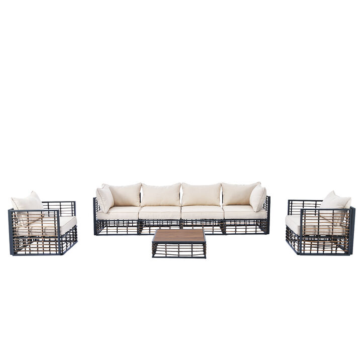 Merax Modern Minimalist 7-Piece Metal Patio Sectional Sofa Set