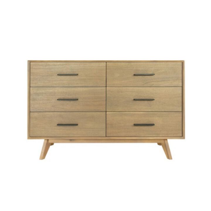 Cid Allie 53 Inch Modern Dresser, 6 Drawers, Solid Acacia, Walnut Brown - Benzara