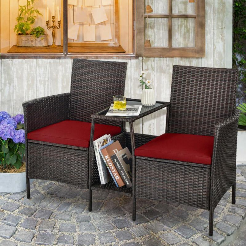 Hivvago Rattan Patio Conversation Set Cushioned with Glass Table