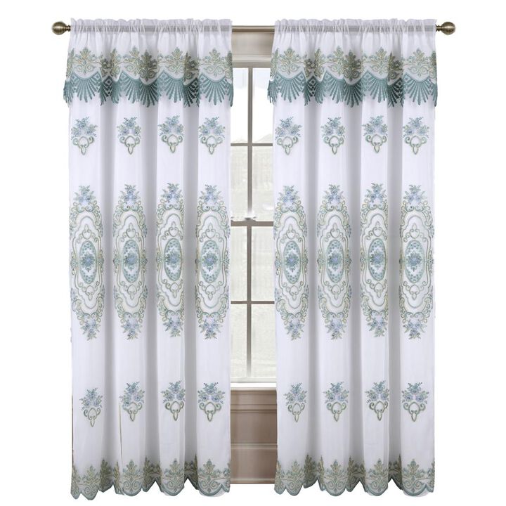 RT Designers Collection Dayton Emb Attached Valance Backing Blackout Window Curtains 50" x 84" White/Teal