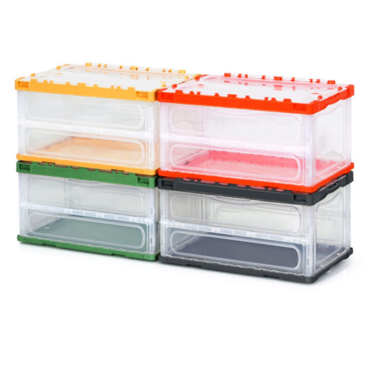 4 Pack Collapsible and Stackable Plastic Storage Bins with Attached Lid