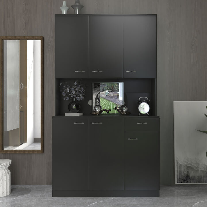 70.87" Tall Wardrobe& Kitchen Cabinet, with 6-Doors, 1-Open Shelves and 1-Drawer for bedroom,Black