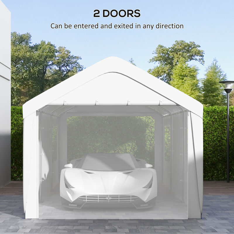 Outsunny Carport 10' x 20' Portable Garage, Heavy Duty Car Port Canopy with 2 Roll-up Doors & 4 Ventilated Windows for Car, Truck, Boat, Garden Tools, White