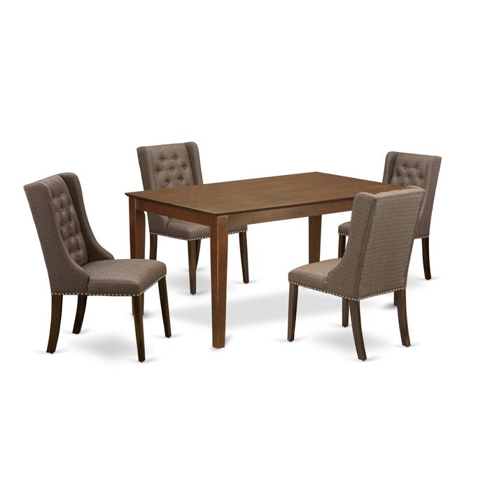 East West Furniture East West Furniture CNFO5-N8-18 5-Pc Kitchen Dining Room Set Includes 1 Rectangular Table and 4 Brown Linen Fabric Parsons dining room chairs with Button Tufted Back - Antique Walnut Finish