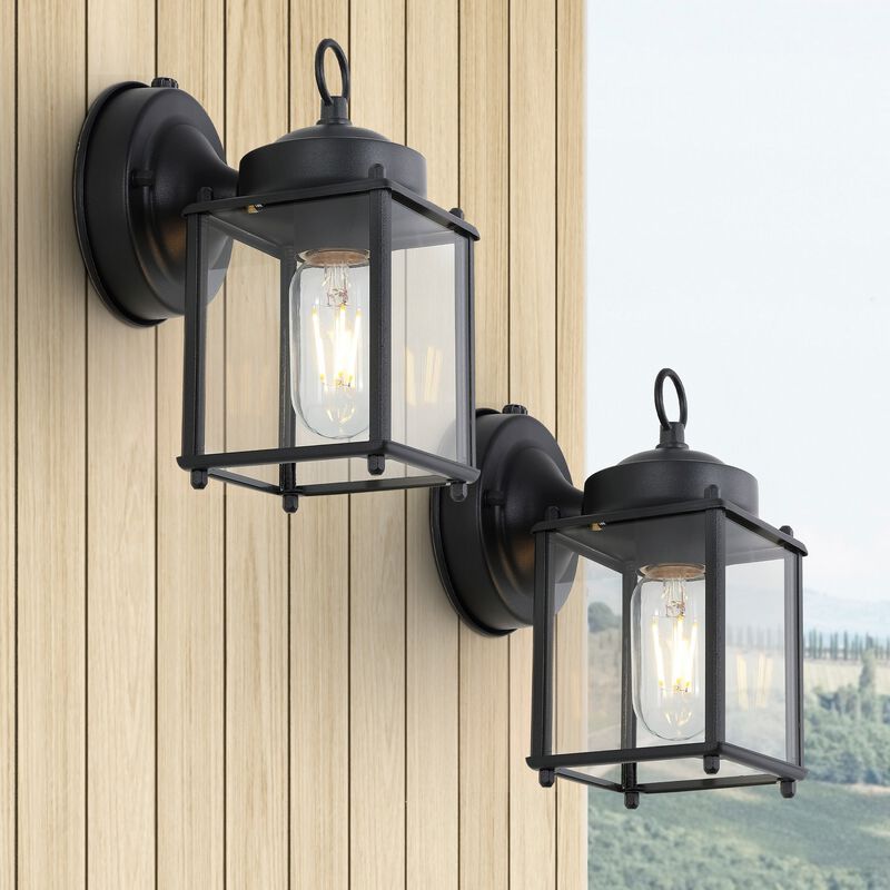 Boston 4.25" 1-Light Farmhouse Industrial Iron/Glass Outdoor LED Sconce, Black/Clear (Set of 2)