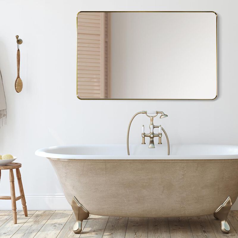 Altair Nettuno 48 Rectangle Bathroom/Vanity Brushed Gold Aluminum Framed Wall Mirror