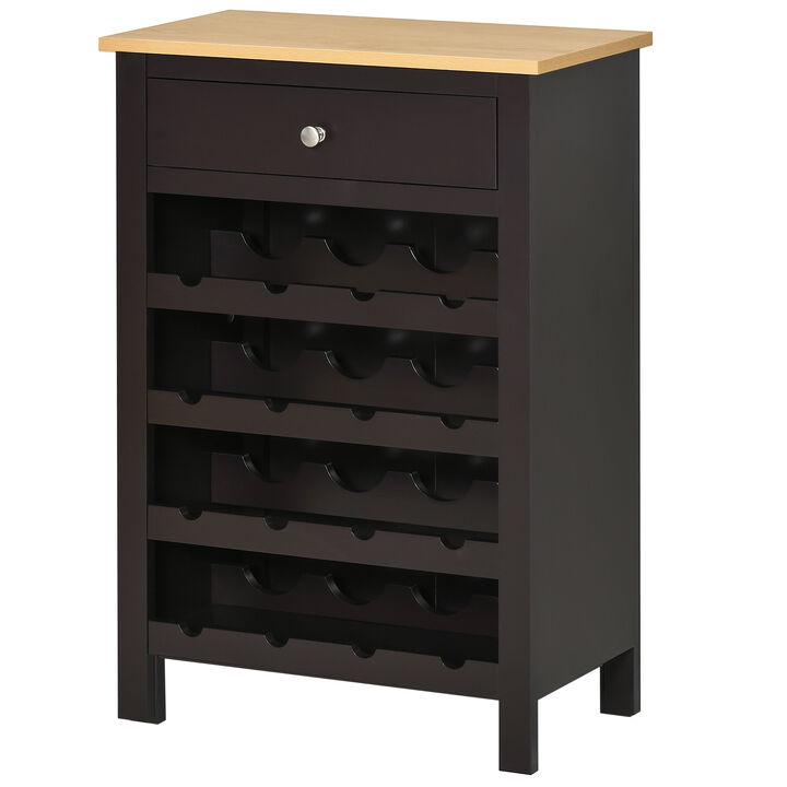 31" Wine Bar Storage Cabinet Organizer w/ 16-Bottle Rack & Drawer, Dark Brown