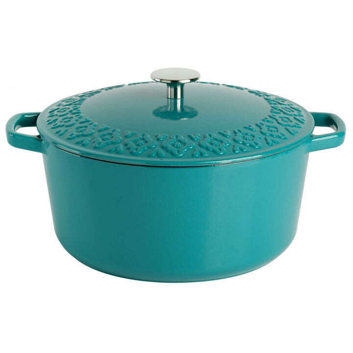 Spice By Tia Mowry Savory Saffron 6 Quart Enameled Cast Iron Dutch Oven with Lid in Teal