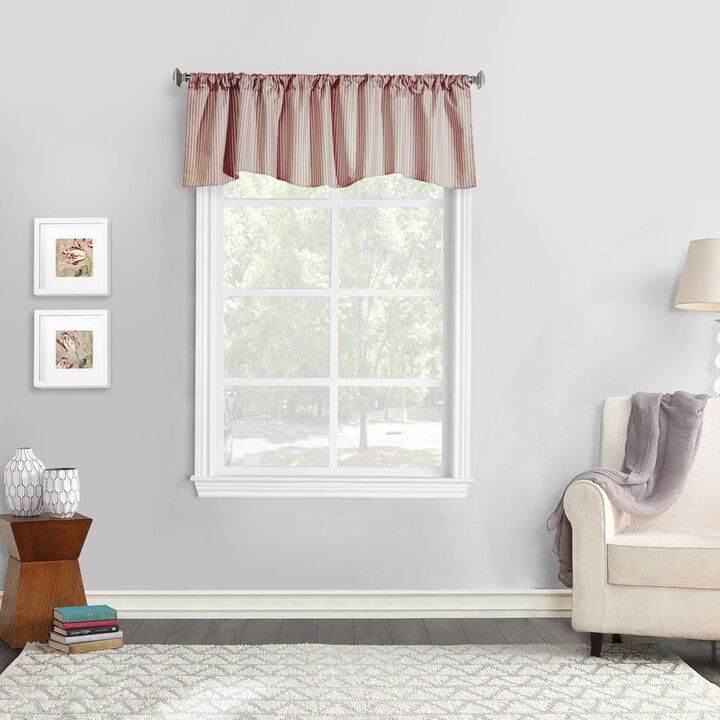 Commonwealth ThermaLogic Ticking Stripe Scalloped Valance With 3" Rod Pocket " Side and " Bottom Hem - 60x18" - Burgundy