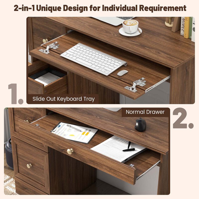 Costway Vintage Computer Desk Home Office Study Table Spacious Workstation with 3 Drawers Brown