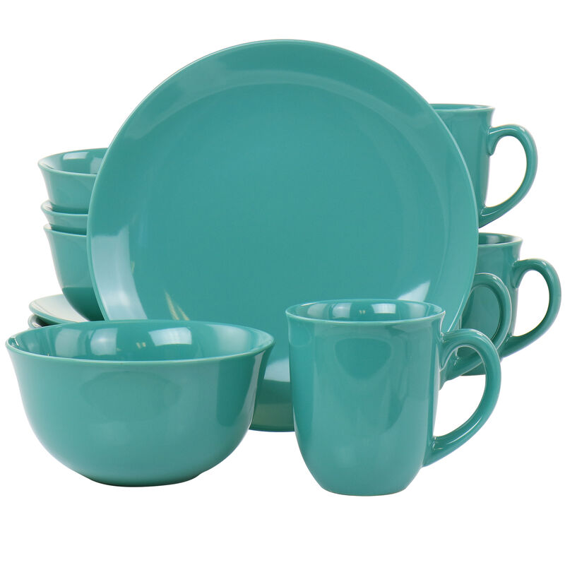 Gibson Home Mercer 12 Piece Round Stoneware Dinnerware Set in Teal Green