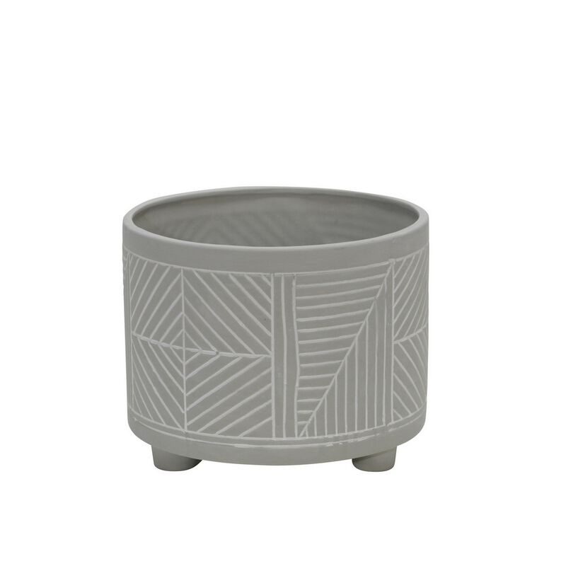 Planter with Round Shape and Lattice Pattern, Set of 2, Gray-Benzara