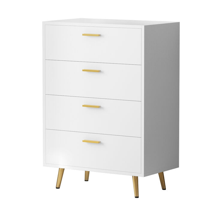 4-Drawers White Wood Chest of Drawer Accent Storage Cabinet Organizer with Metal Leg 37.5 in. Height