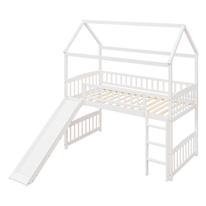 Twin Loft Bed With Slide, House Bed With Slide