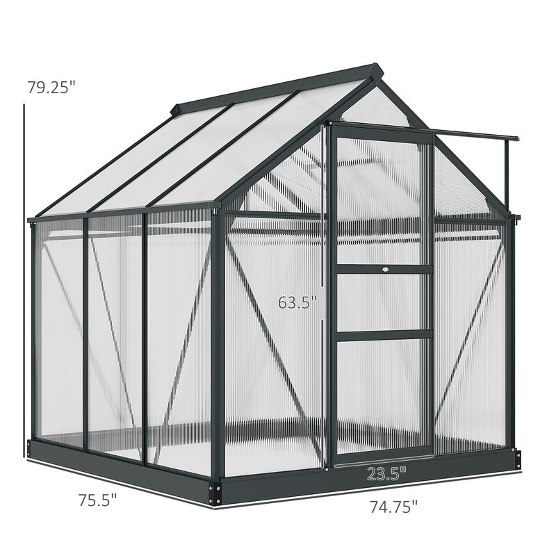 Outsunny 6' x 6' x 6.5' Polycarbonate Greenhouse, Heavy Duty Outdoor Aluminum Walk-in Green House Kit with Rain Gutter, Vent and Door for Backyard Garden, Gray